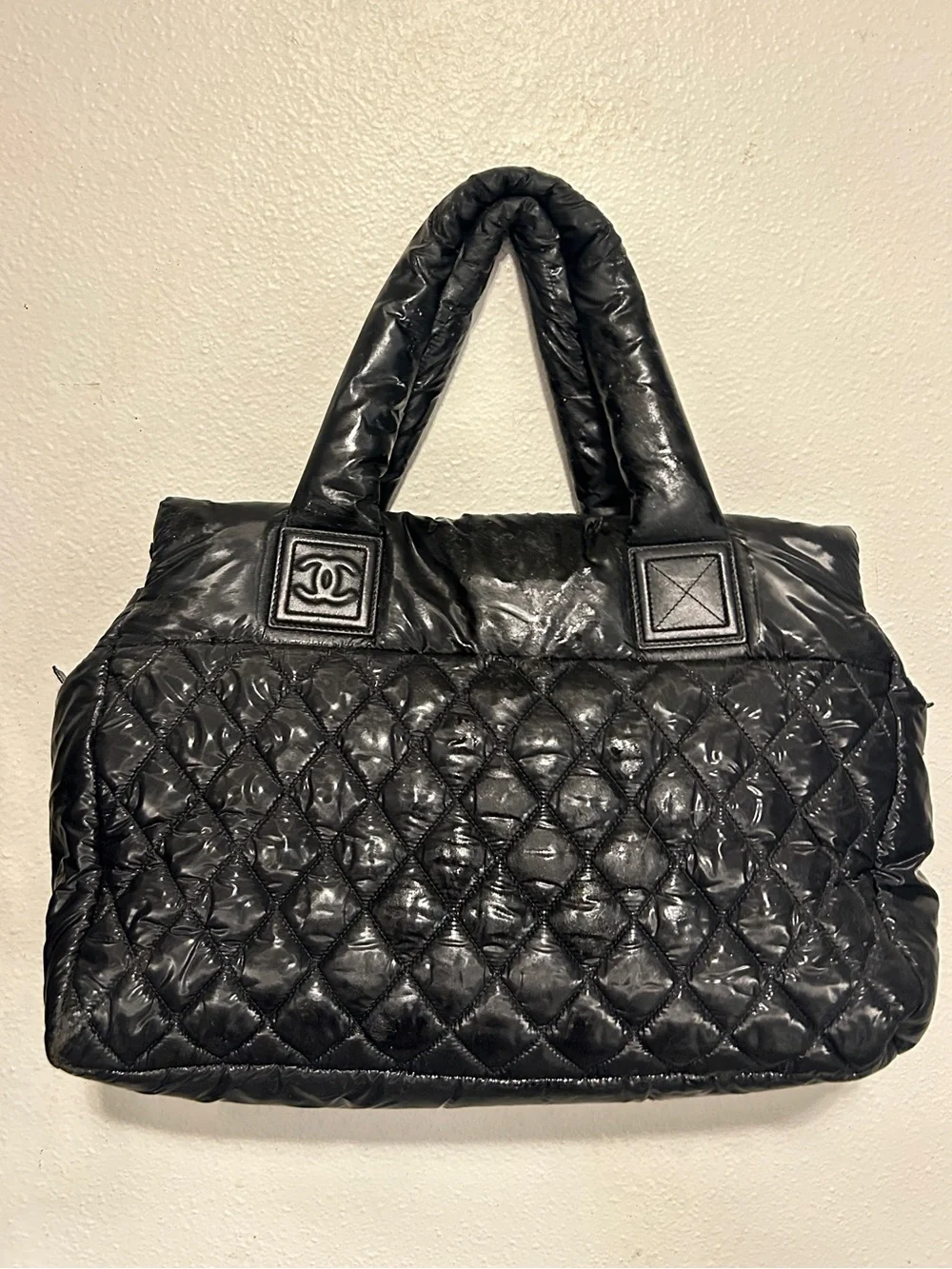 CHANEL Coco Cocoon Large Tote Bag Puffy Quilted Black Nylon Leather w/ COA